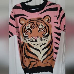 Oxknit New Pink Tiger Print Sweater